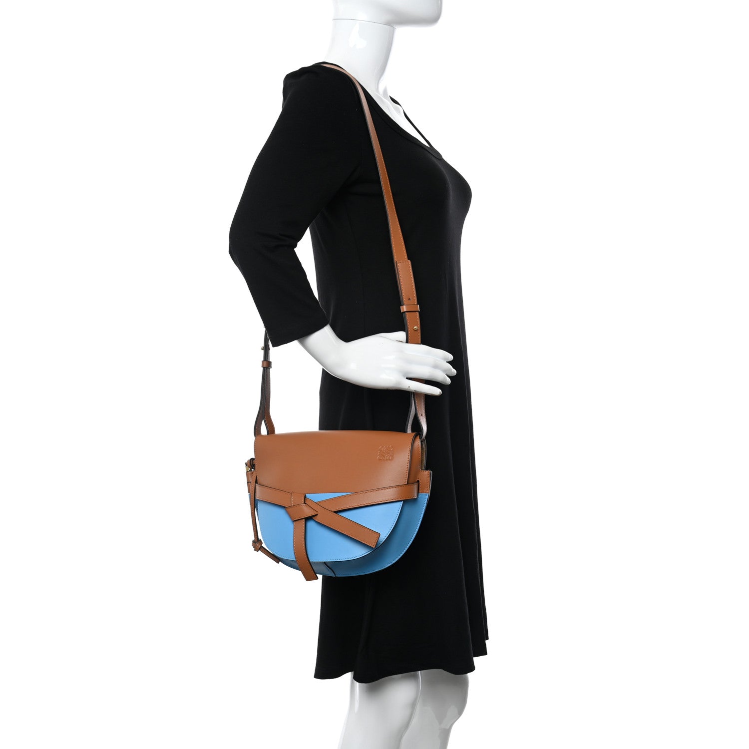 Loewe Calfskin Small Gate Crossbody Bag Tan Sky Blue 2 of 9