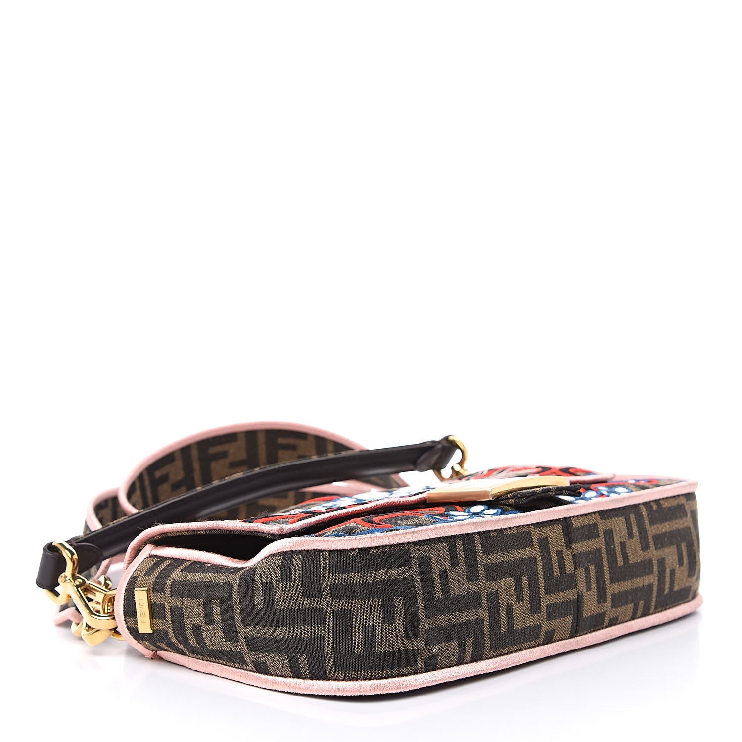 Fendi Fabric Jacquard FF 1974 Karligraphy Embroidered Baguette Tobacco Moro Rosso 4 of 10