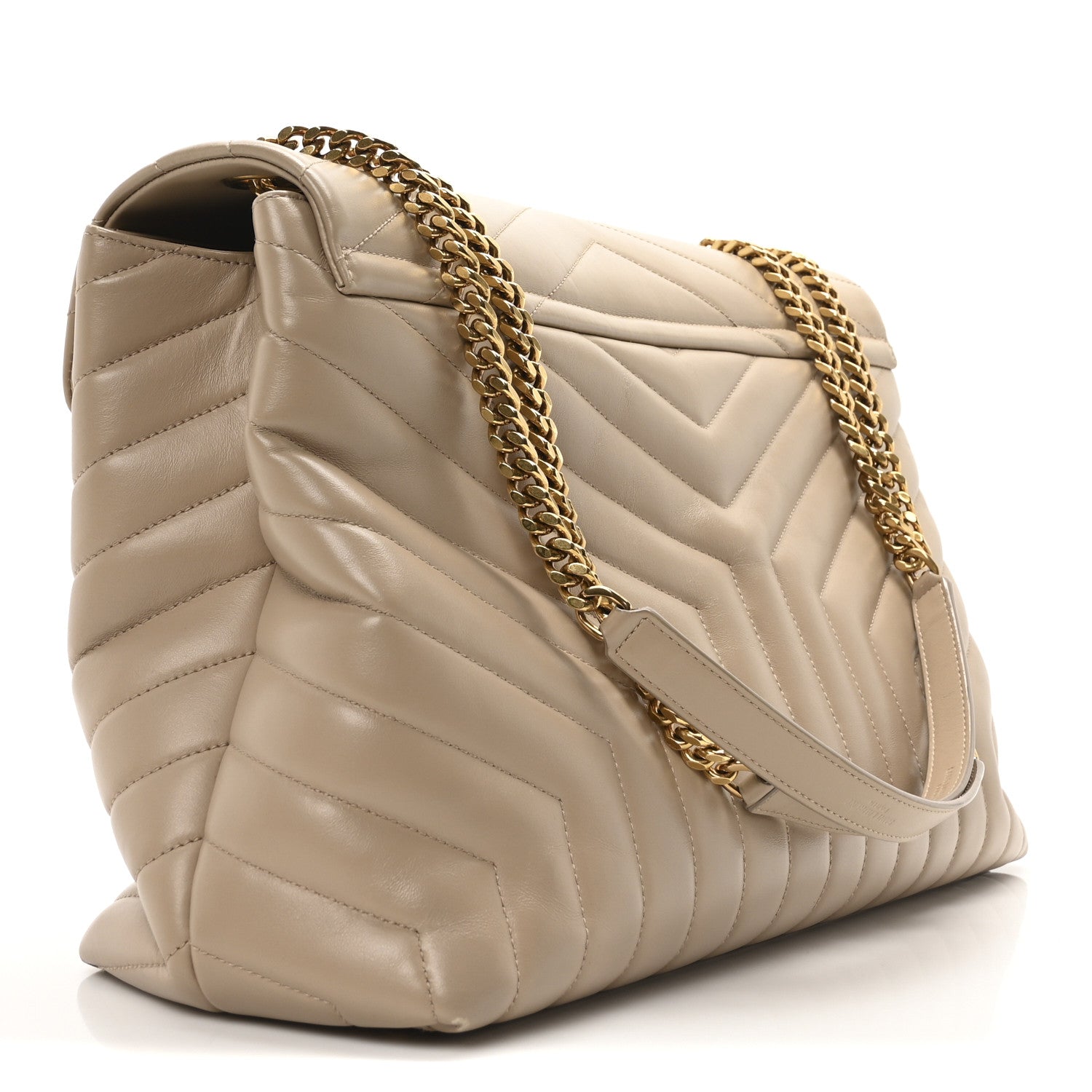 Saint Laurent Calfskin Matelasse Large Loulou Monogram Chain Satchel Dark Beige 3 of 10