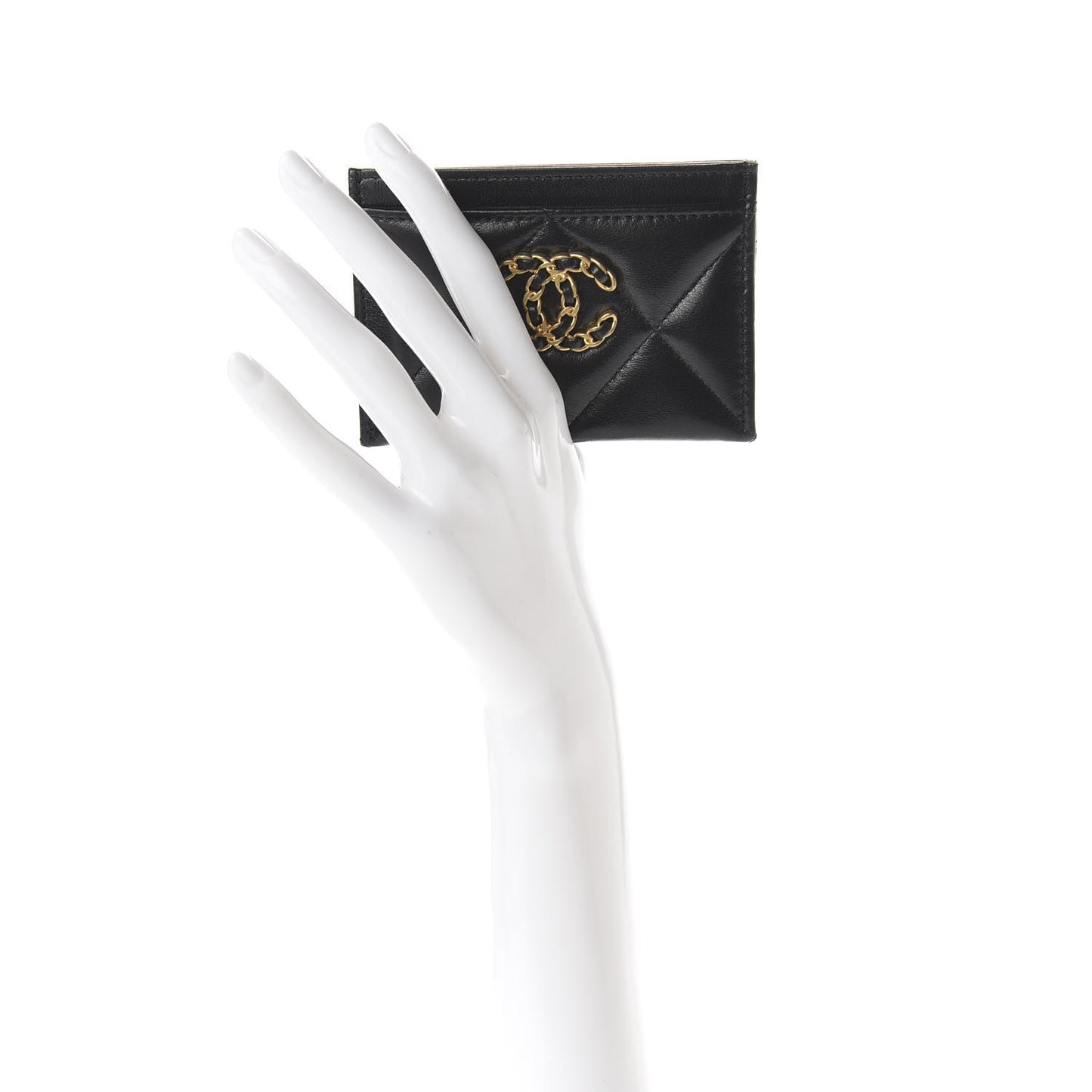 Shiny Goatskin Quilted 19 Card Holder Black