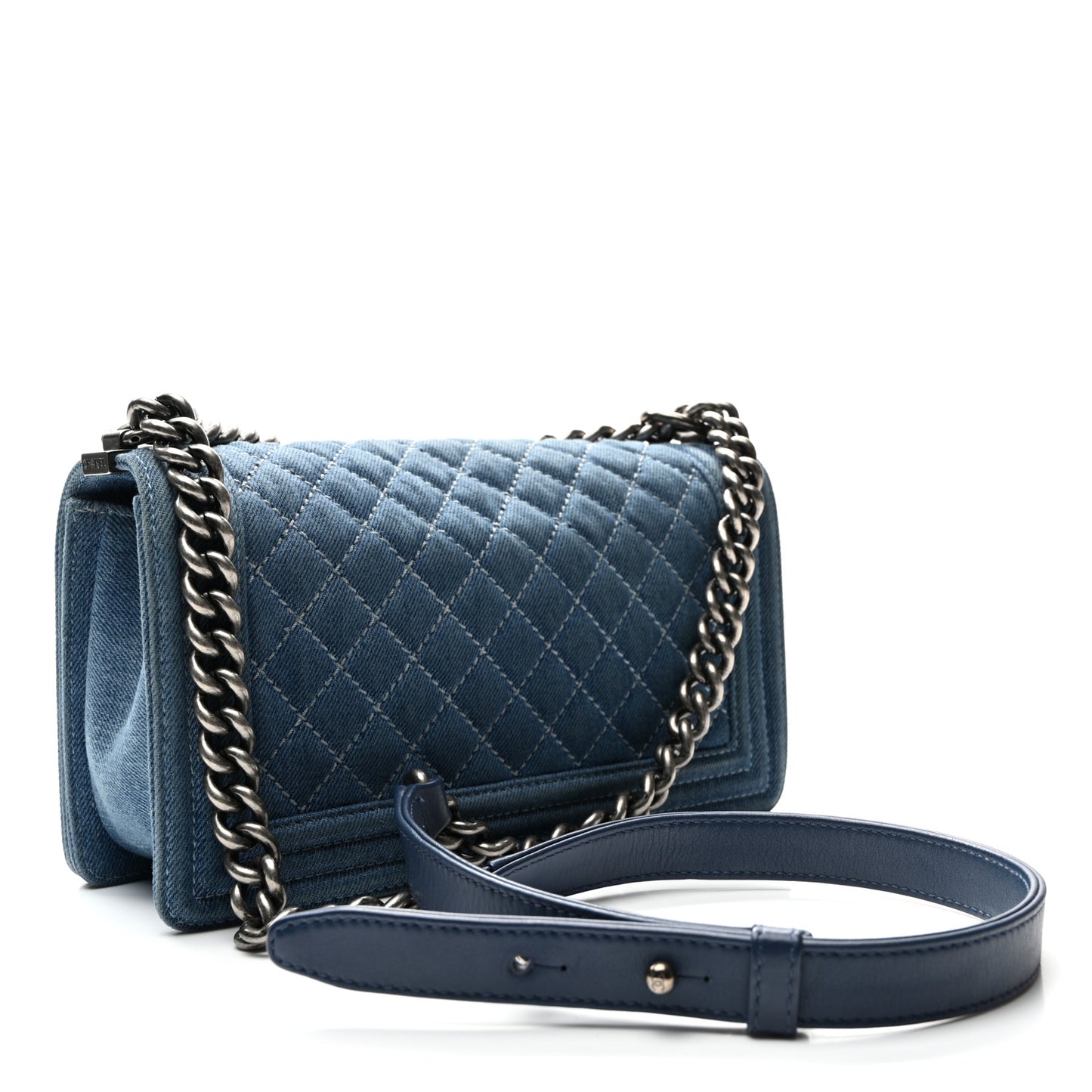Denim Quilted Medium Boy Flap Blue