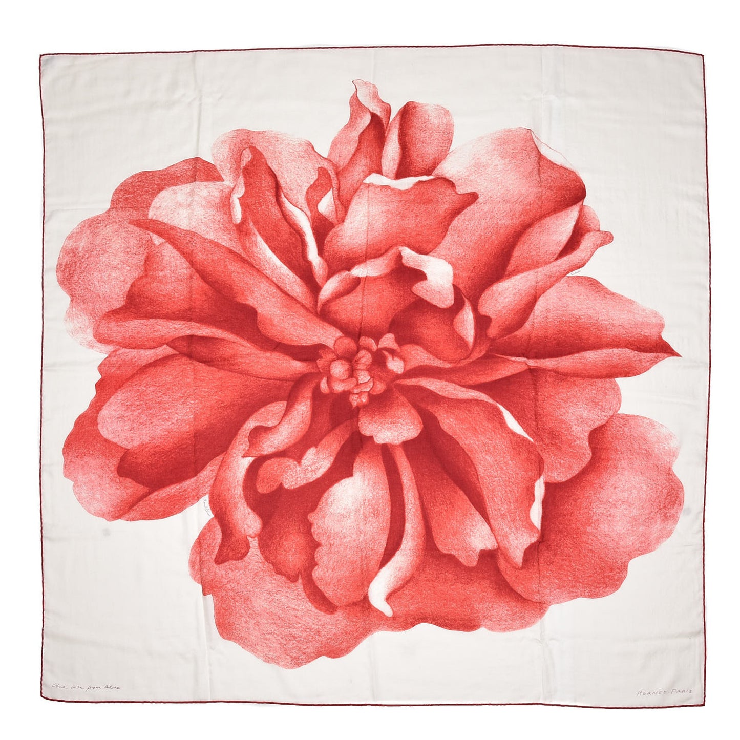 Cashmere Silk Une Rose Pour Alma Shawl 140 White Rouge Bordeaux