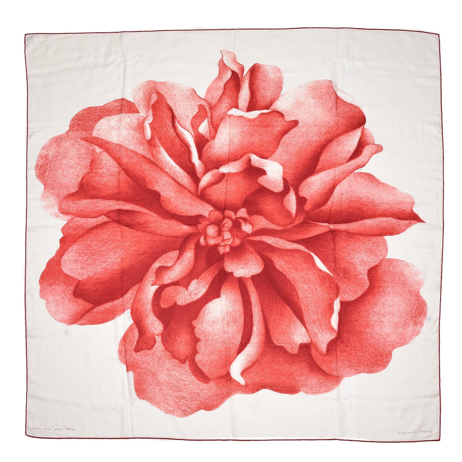 Hermes Cashmere Silk Une Rose Pour Alma Shawl 140 White Rouge Bordeaux 1 of 6