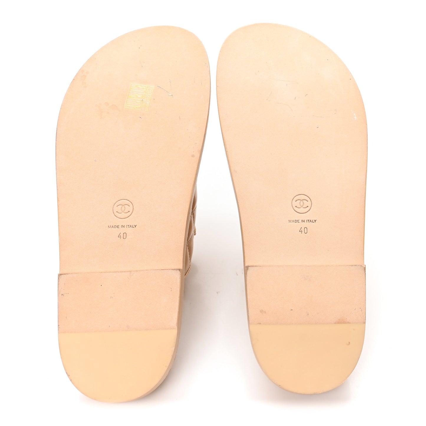 Lambskin Quilted Velcro Dad Chain CC Slide Sandals 40 Beige