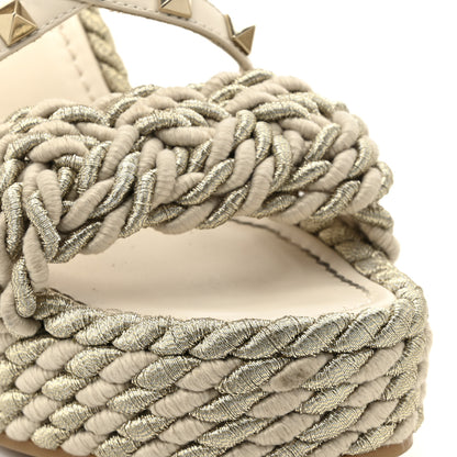 Valentino Garavani Calfskin Silk Rockstud Torchon Espadrille Wedge 25/95mm Slide Sandals 37 Light Ivory 10 of 12