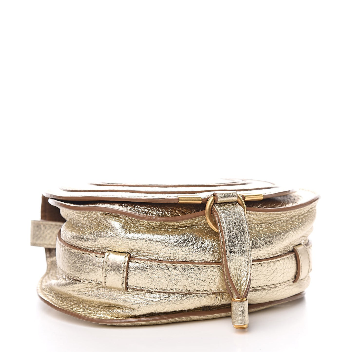 Metallic Calfskin Mini Marcie Round Crossbody Bag Gold