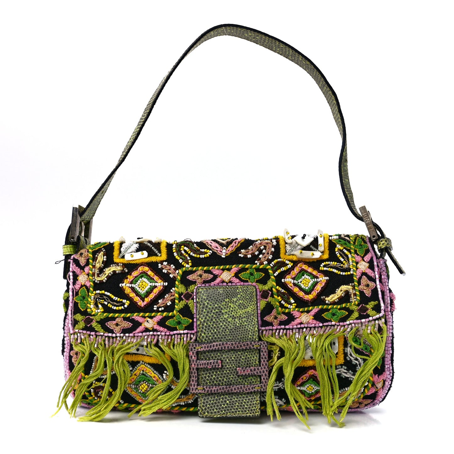 Satin Lizard Beaded Baguette Black Multicolor