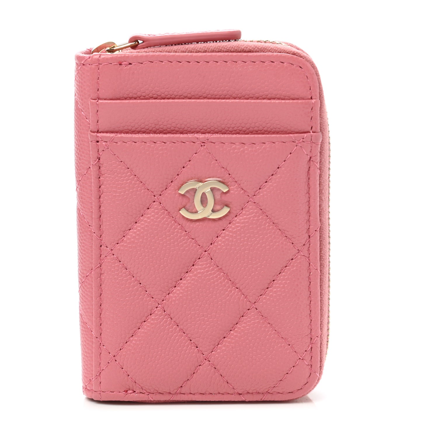 Caviar Quilted Zip Card Holder Pink