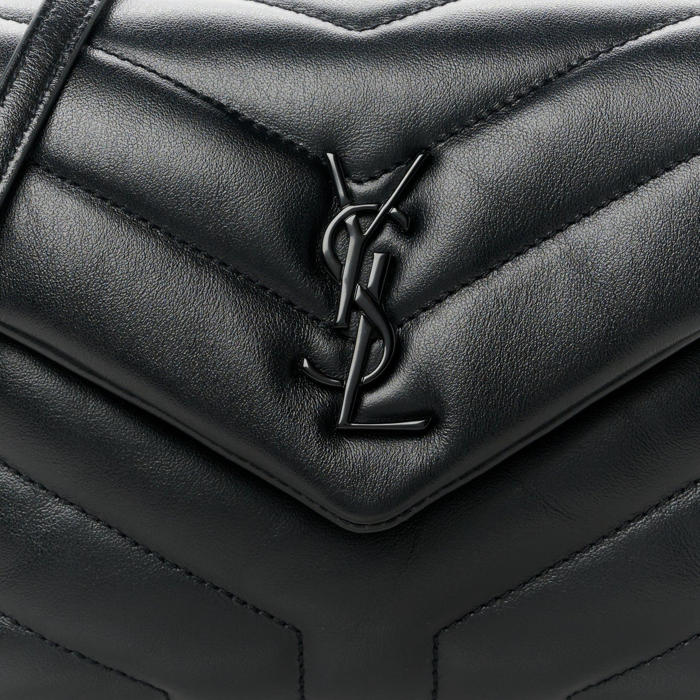 Calfskin Y Quilted Monogram Monochrome Toy Loulou Crossbody Bag Black