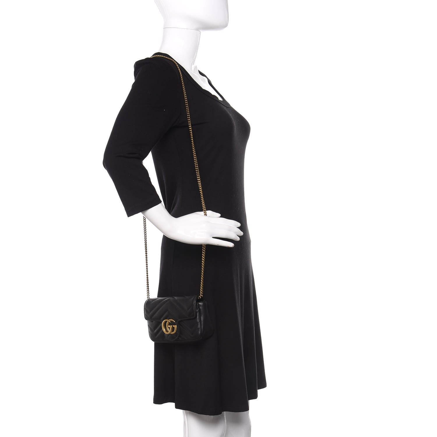 Gucci Calfskin Matelasse Super Mini GG Marmont Shoulder Bag Black 2 of 11