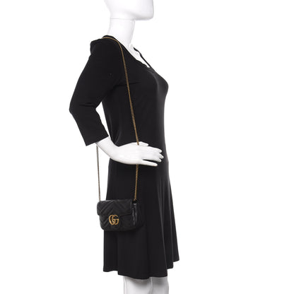 Gucci Calfskin Matelasse Super Mini GG Marmont Shoulder Bag Black 2 of 11