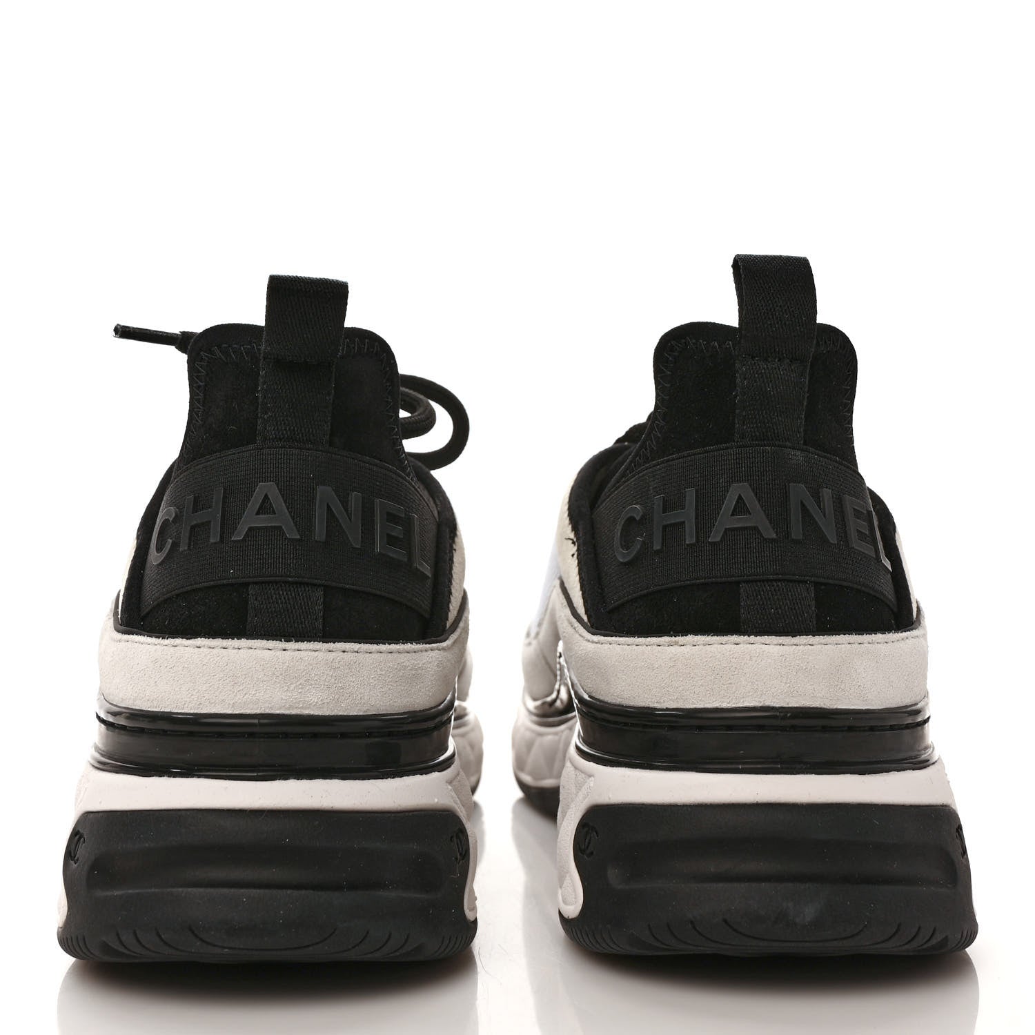 Chanel Velvet Calfskin Mixed Fibers CC Sneakers 41 Ivory Black 5 of 9