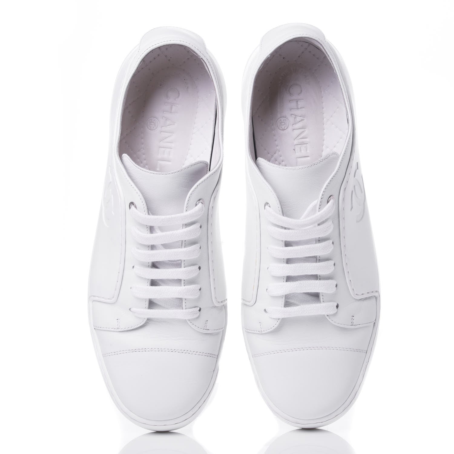 Chanel Calfskin Gum Womens CC Sneakers 39 White 6 of 11