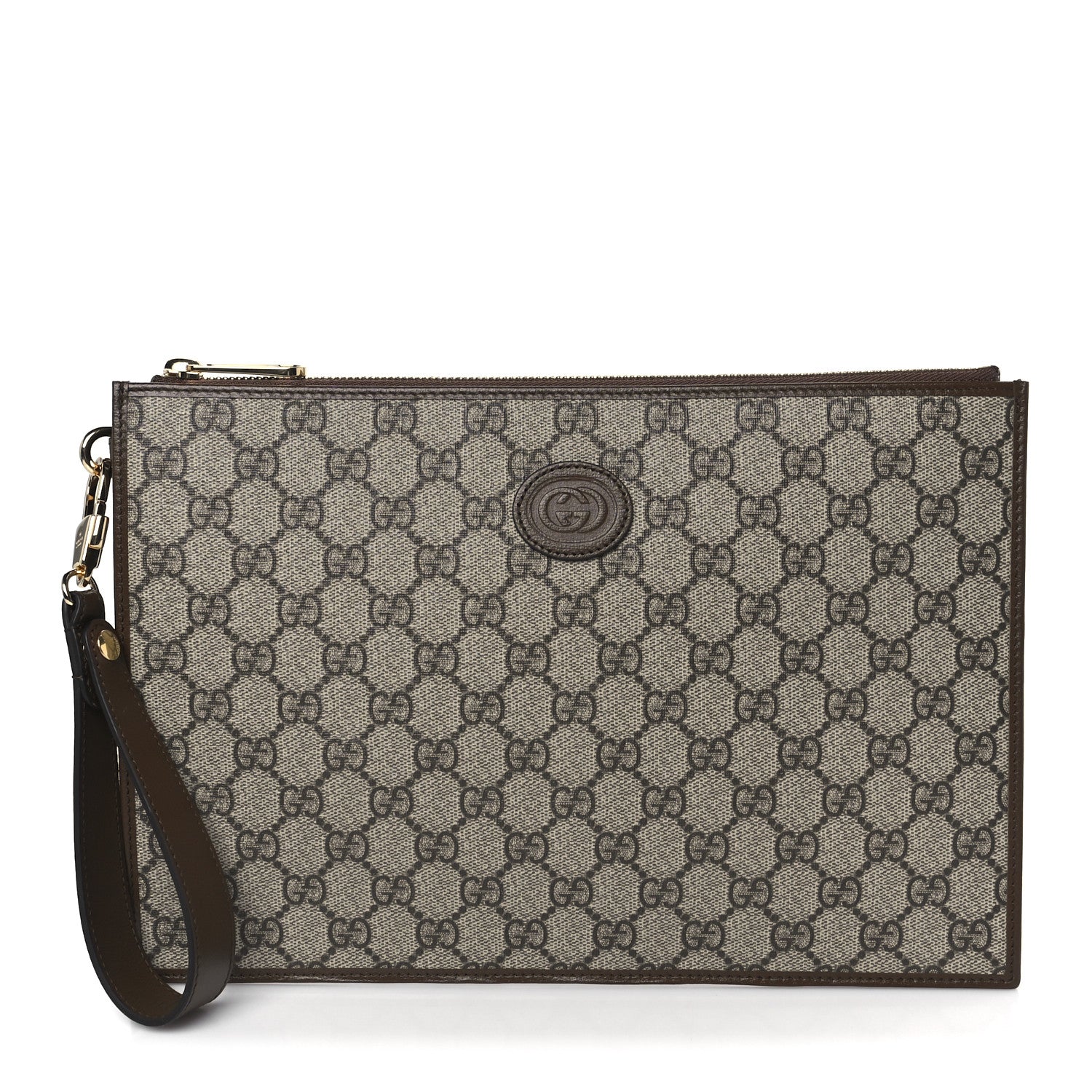 Gucci GG Supreme Monogram Azalea Calfskin Retro Interlocking G Wristlet Pouch Beige Ebony Brown Sugar 1 of 8