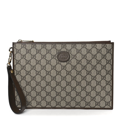 Gucci GG Supreme Monogram Azalea Calfskin Retro Interlocking G Wristlet Pouch Beige Ebony Brown Sugar 1 of 8