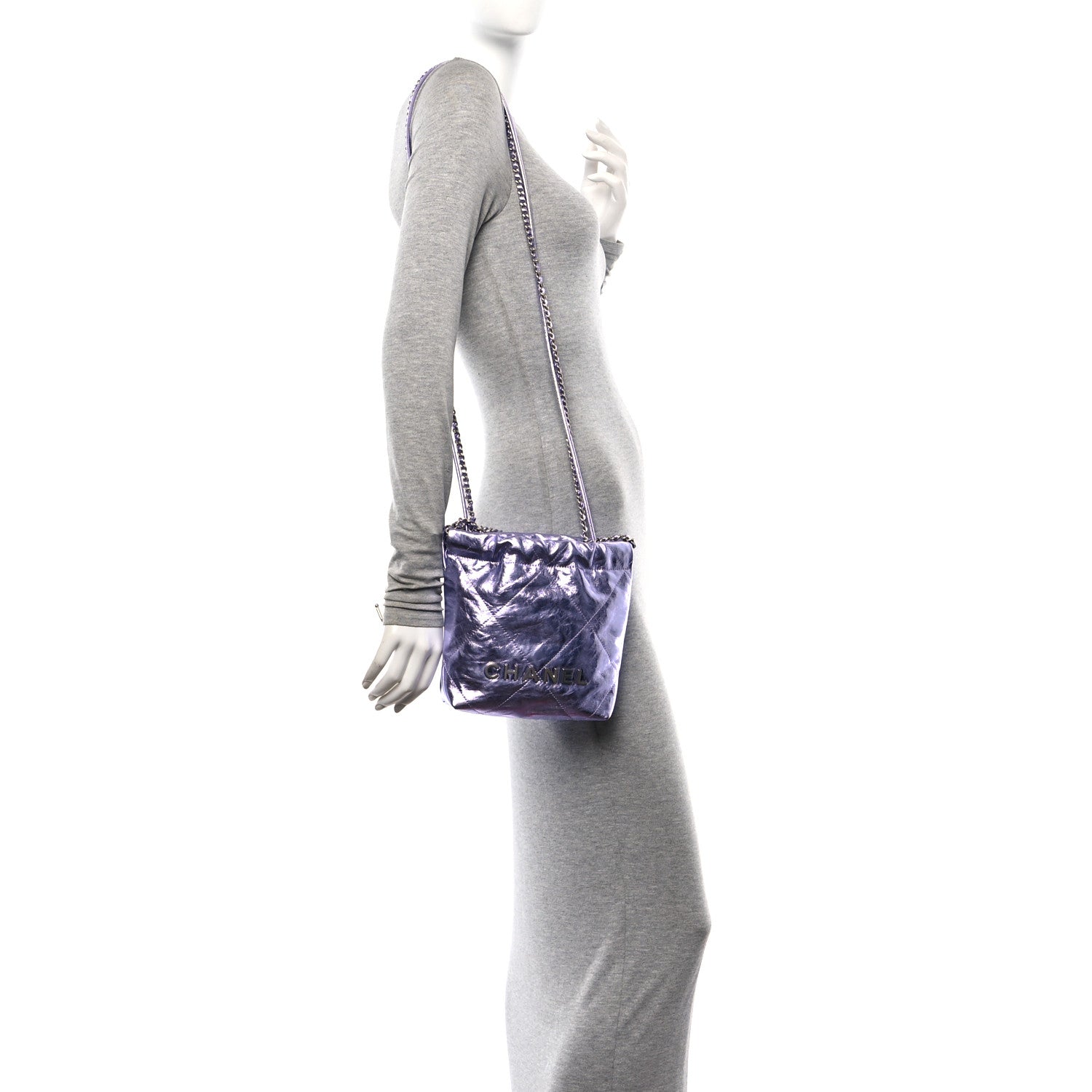 Chanel Metallic Calfskin Quilted Mini Chanel 22 Lilac 2 of 10