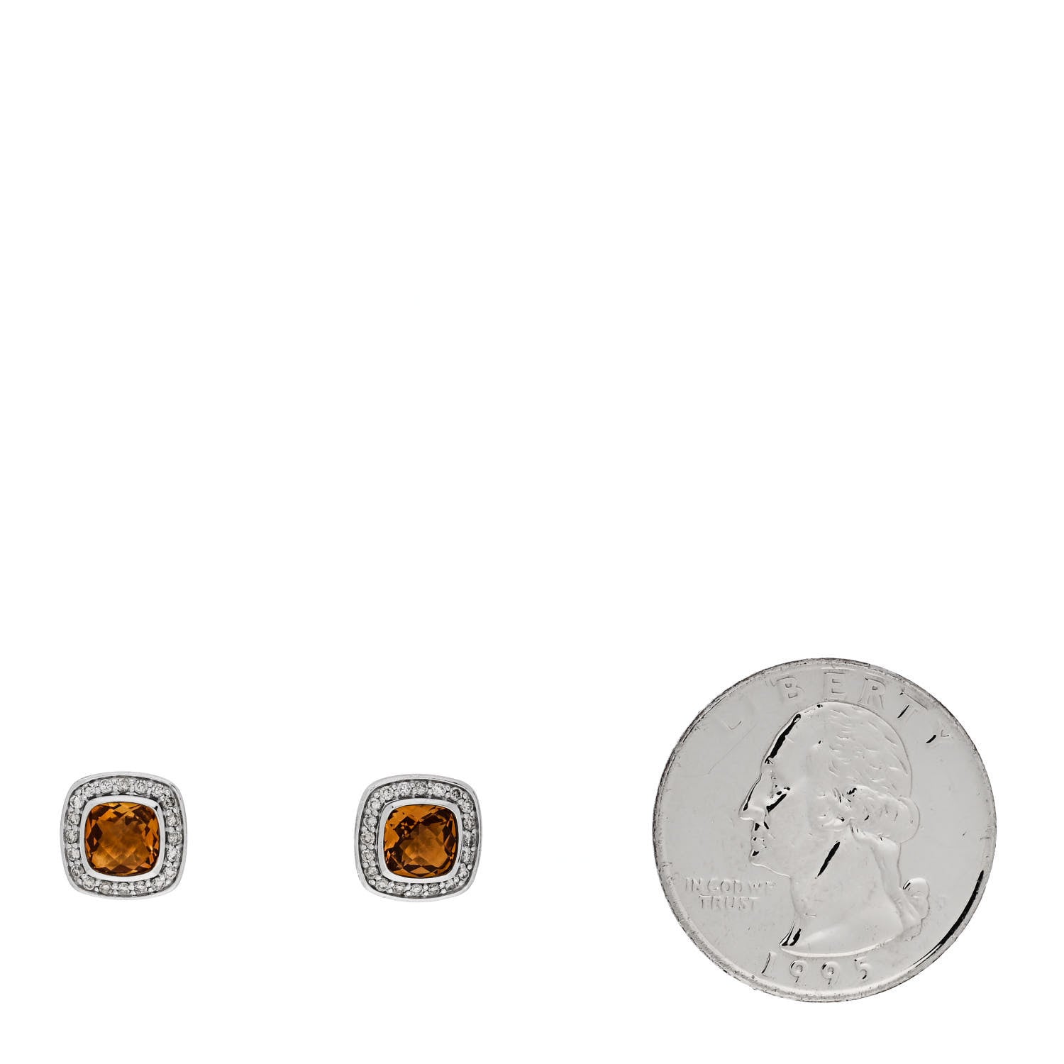 David Yurman Sterling Silver Diamond Citrine 5mm Petite Albion Earrings 2 of 4