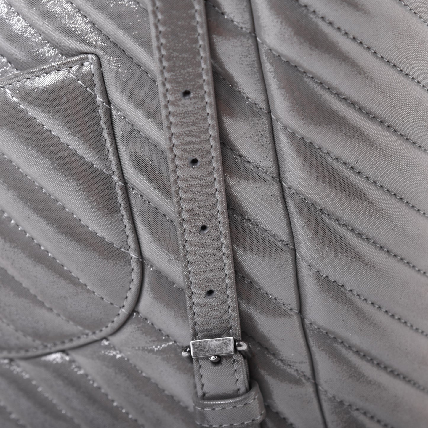 Metallic Calfskin Chevron Quilted Small Urban Spirit Backpack Silver