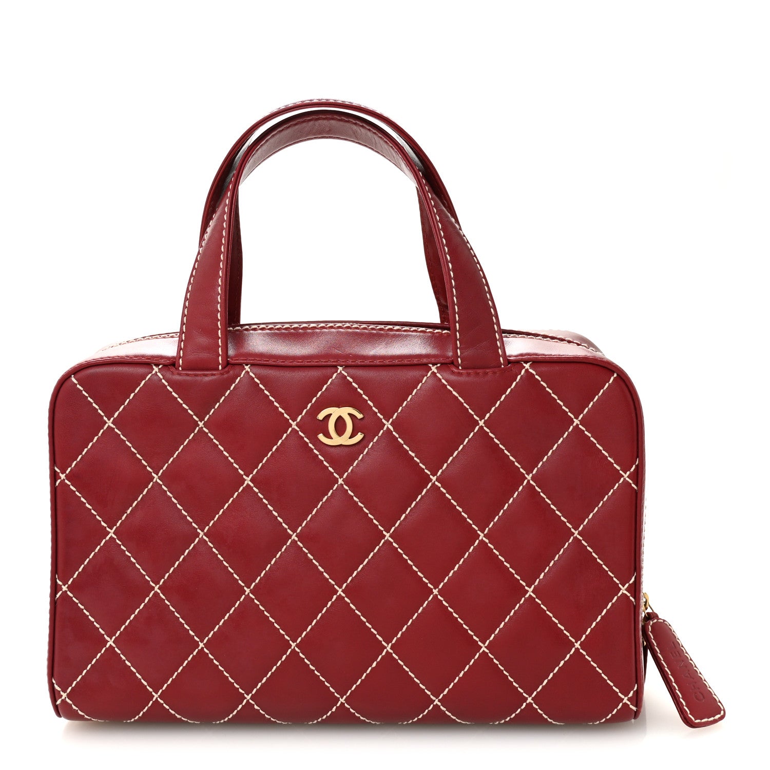 Chanel Calfskin Contrast Stitch Surpique Bowler Red 1 of 12