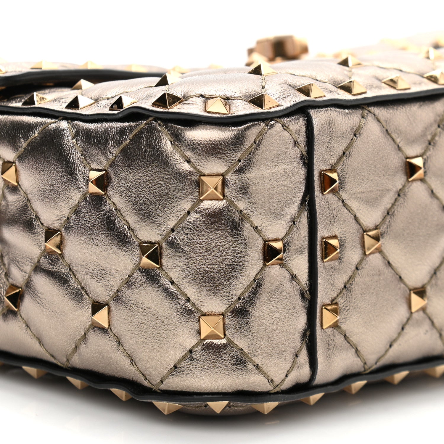 Valentino Garavani Metallic Lambskin Medium Rockstud Spike Shoulder Bag Sasso 7 of 8