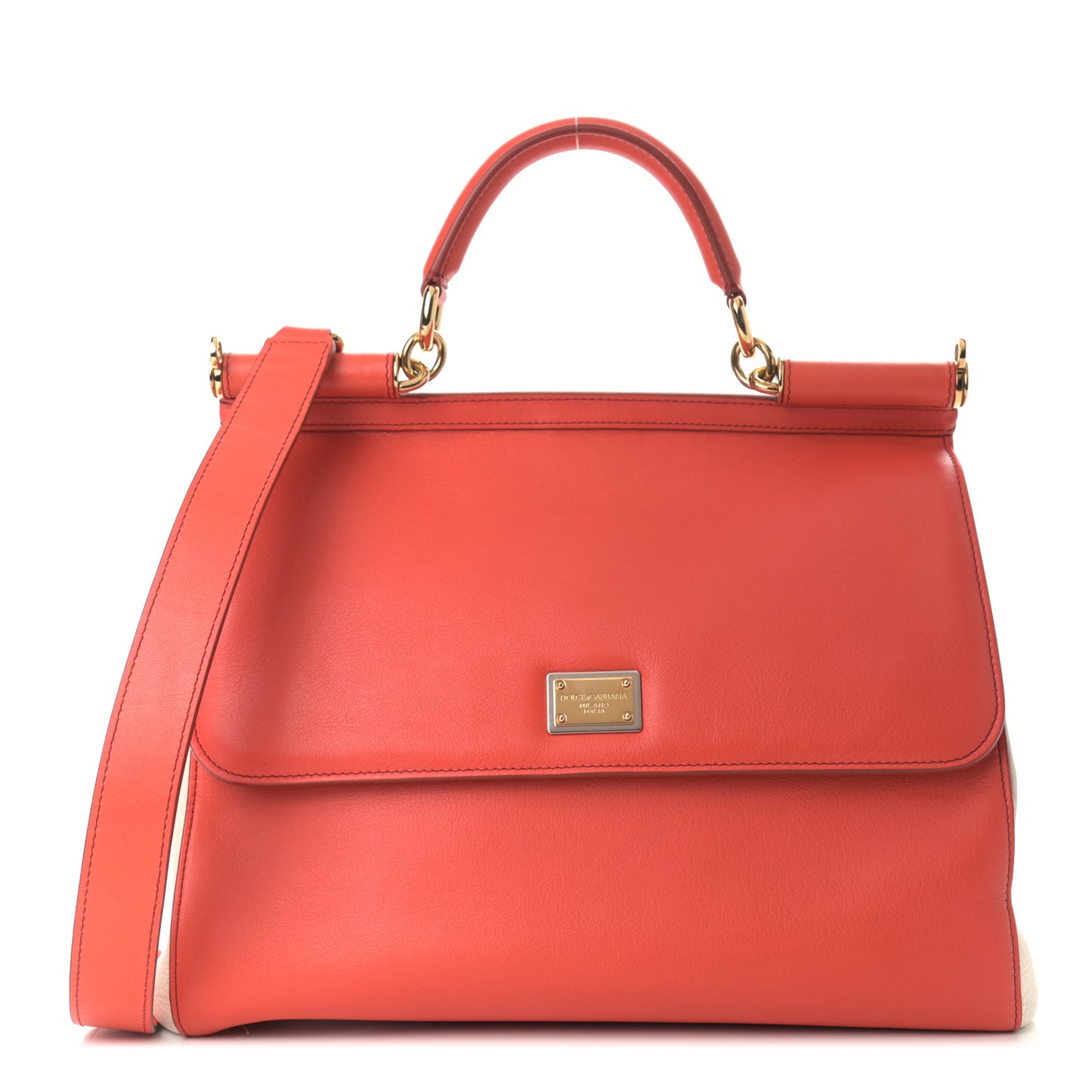 Calfskin Bi-Color Medium Miss Sicily Satchel Red White