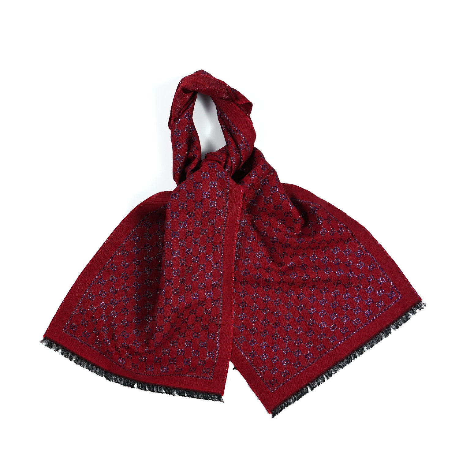 Gucci Wool Silk Jacquard GG Monogram Stenix Scarf Red Sky Blue 1 of 4