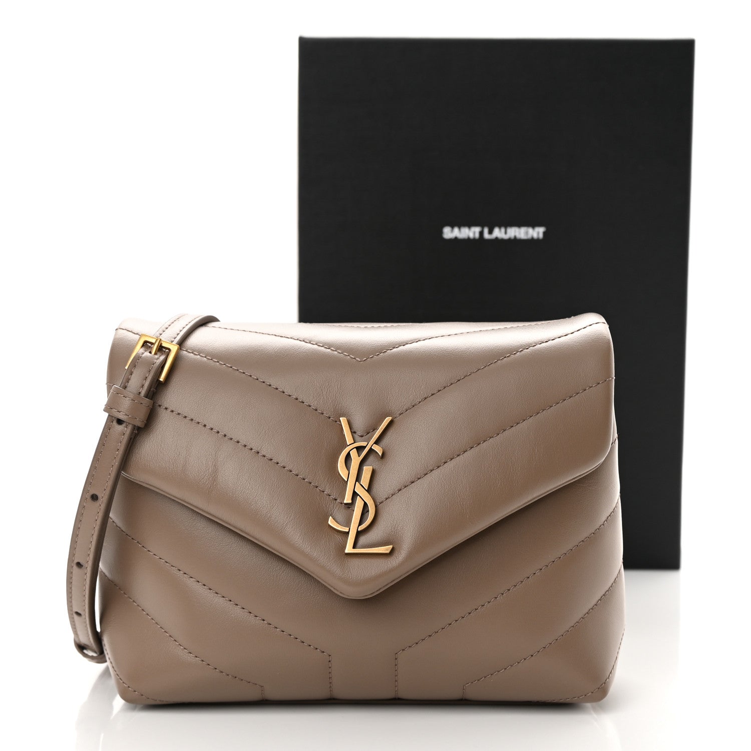 Saint Laurent Calfskin Y Quilted Monogram Toy Loulou Crossbody Bag Taupe 12 of 12