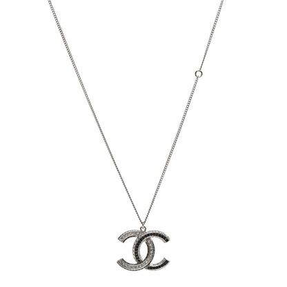 Chanel Baguette Crystal Large CC Necklace Silver Black 1 of 6