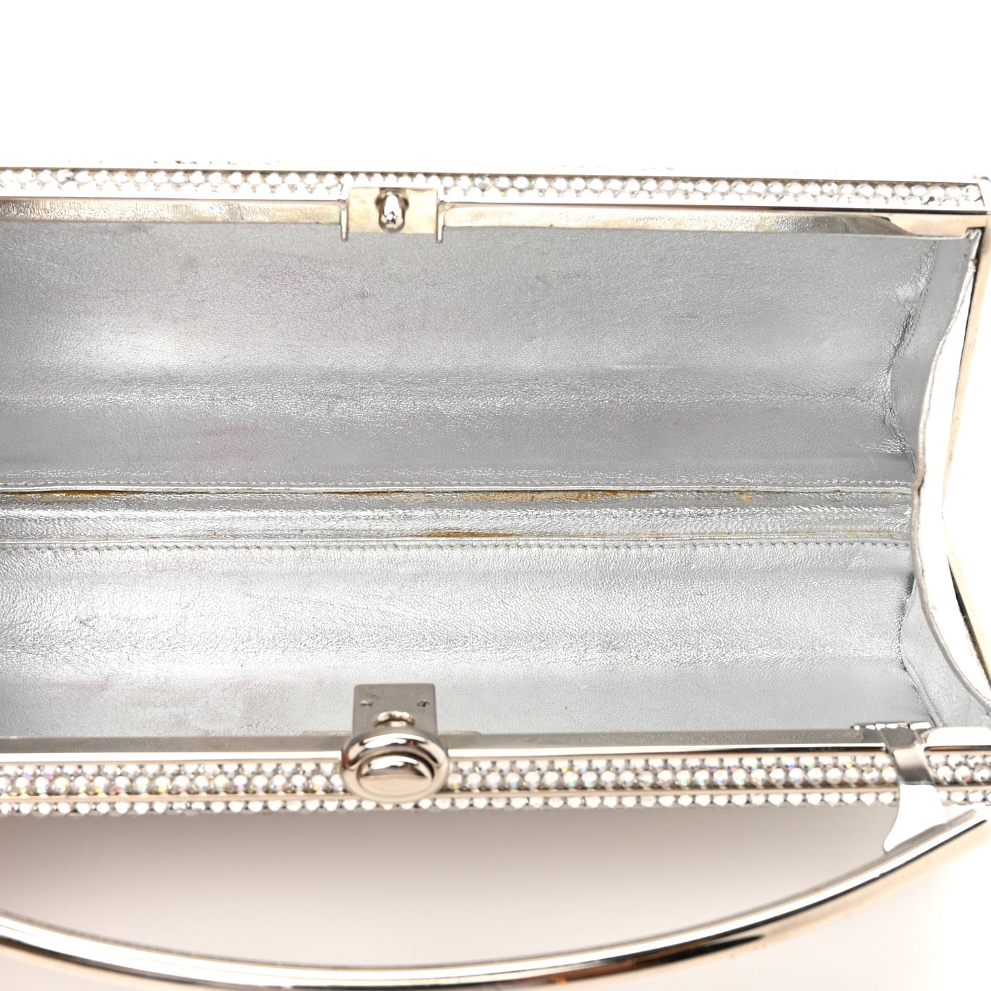 Swarovski Crystal Top Handle Minaudiere Clutch Silver