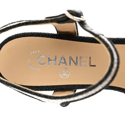 Chanel Fantasy Fabric Lurex Sandals 39 Silver Black 7 of 8