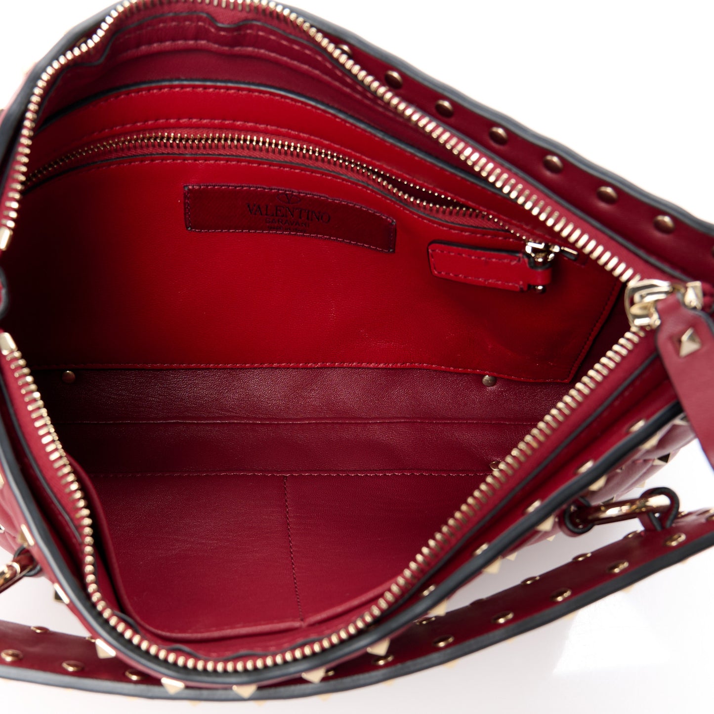 Nappa Rockstud Spike Side Slip Zip Clutch Rubino