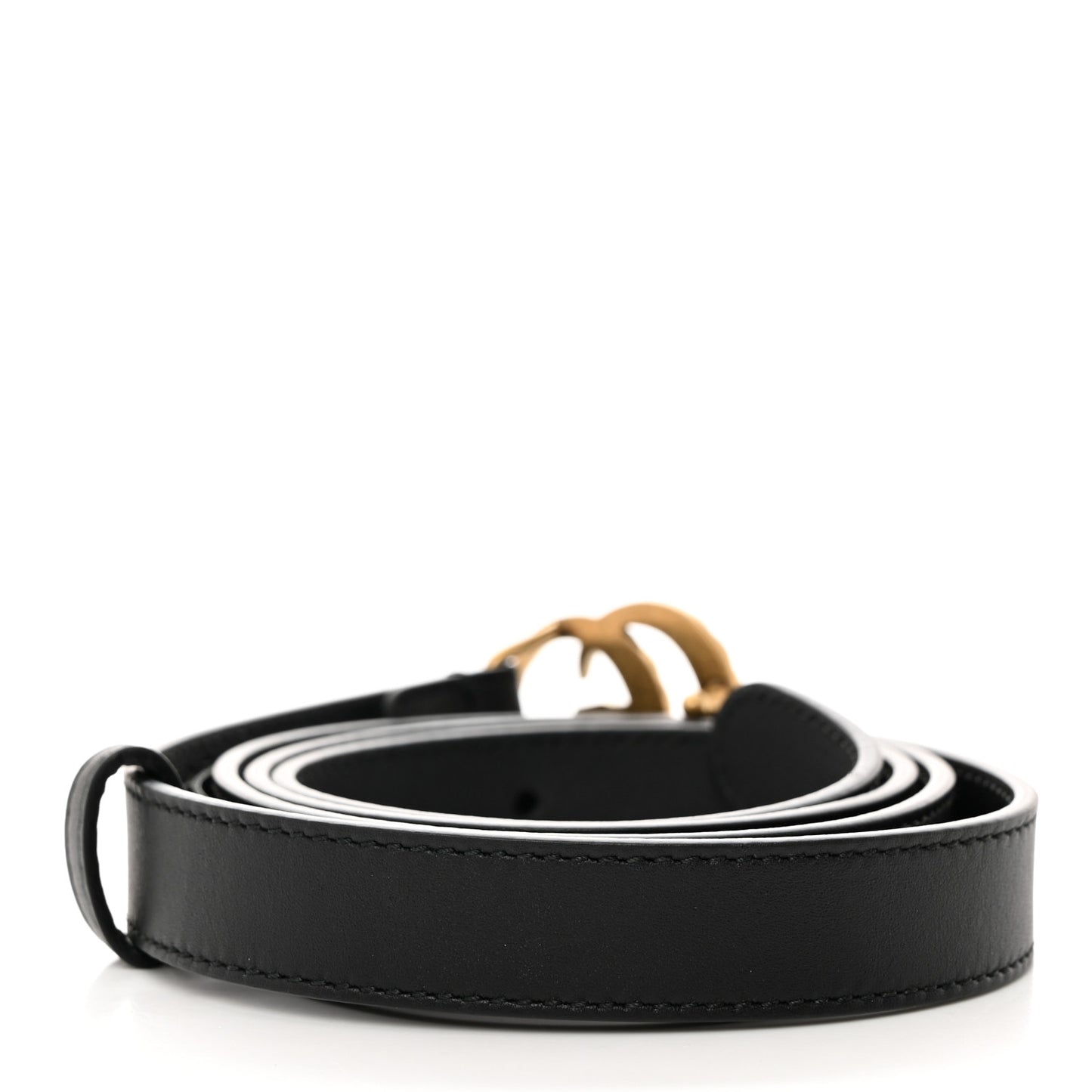 Calfskin Pearl Double G 20mm Belt 95 38 Black Cream