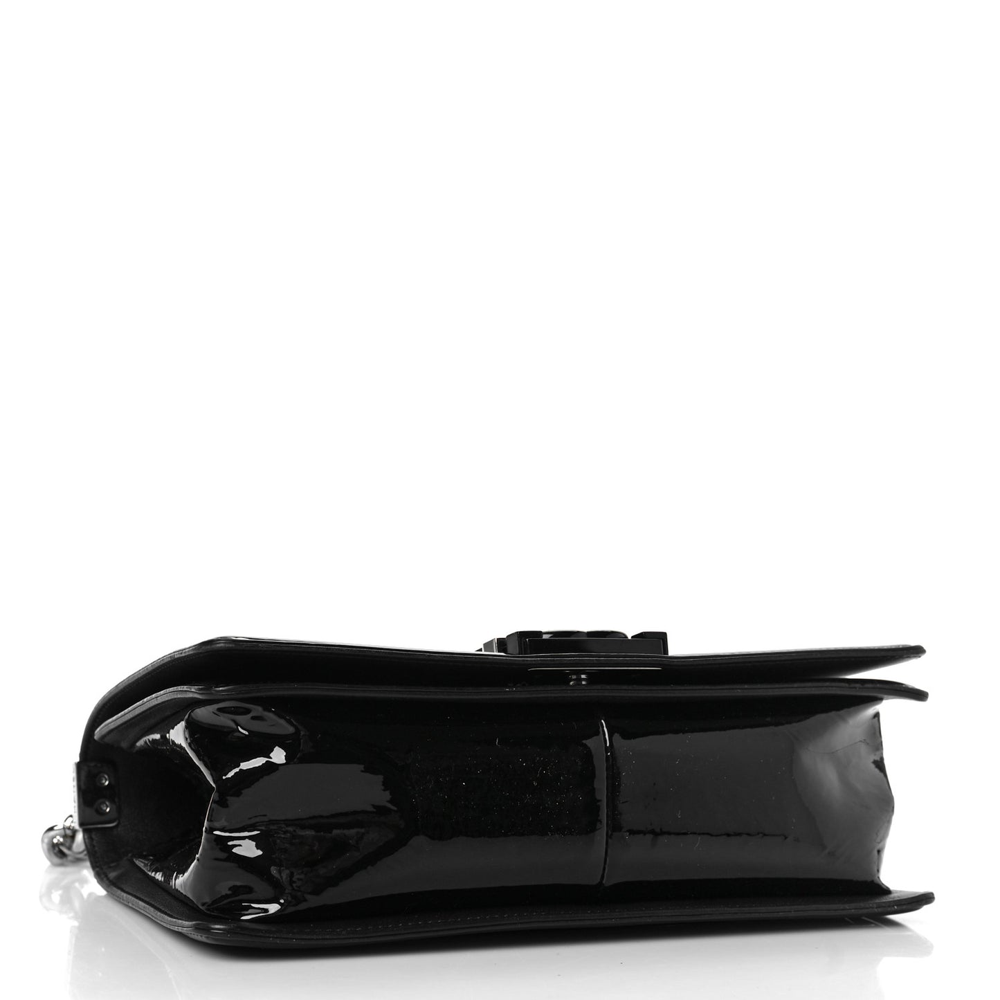 Patent Calfskin Quilted Medium Plexiglass Boy Flap Black