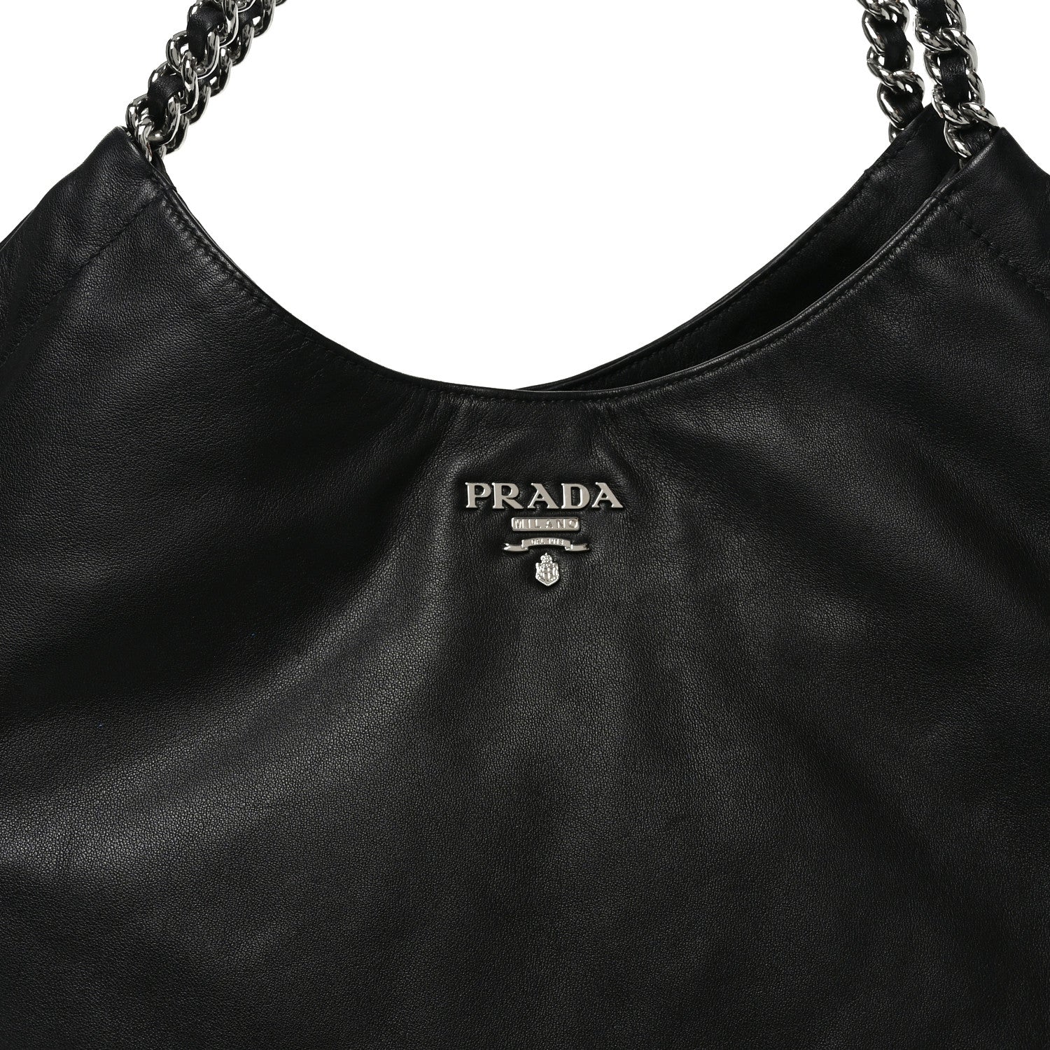 Prada Soft Calf Chain Tote Black 7 of 9
