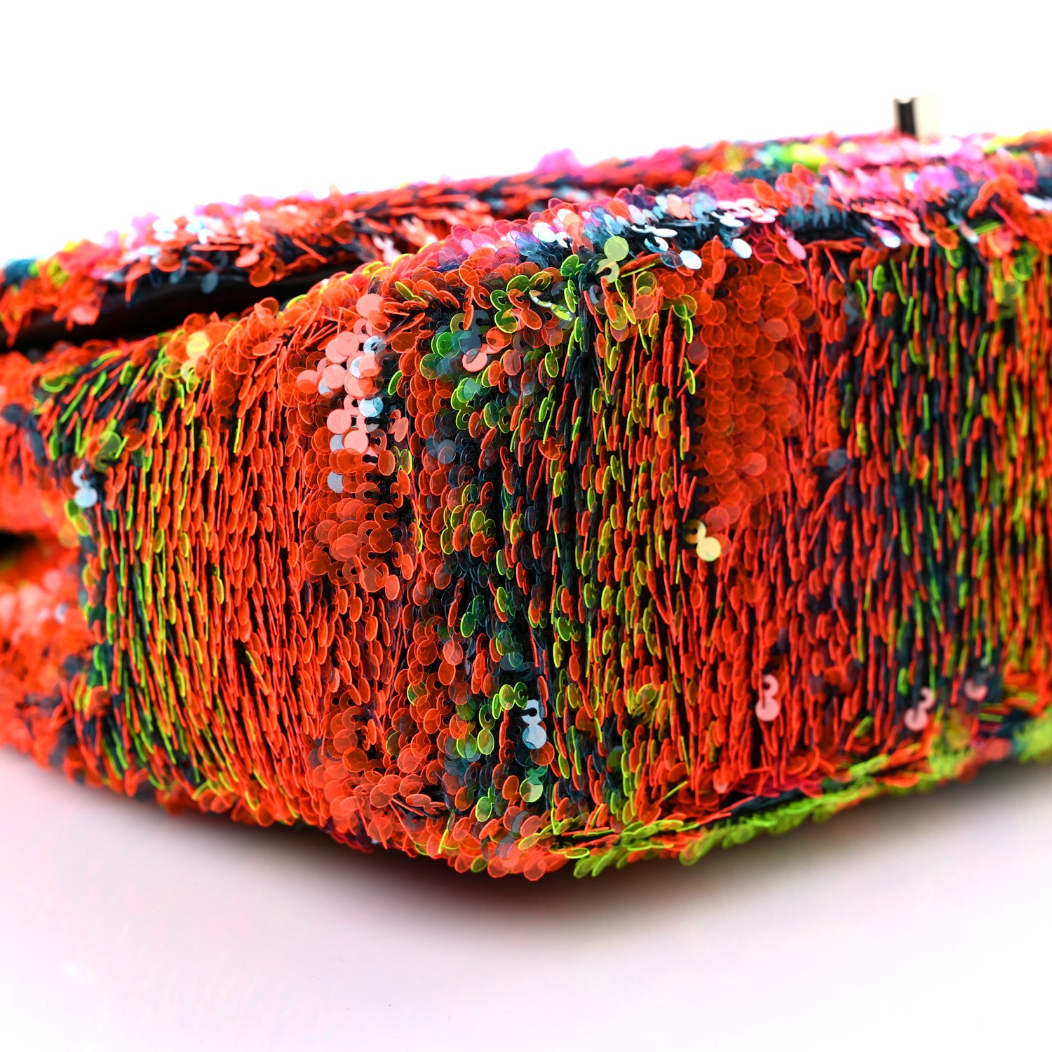 Chanel Sequin Logo Single Flap Orange Turquoise Pink 8 of 9