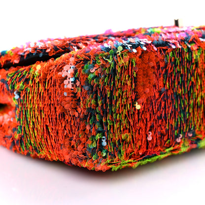 Chanel Sequin Logo Single Flap Orange Turquoise Pink 8 of 9