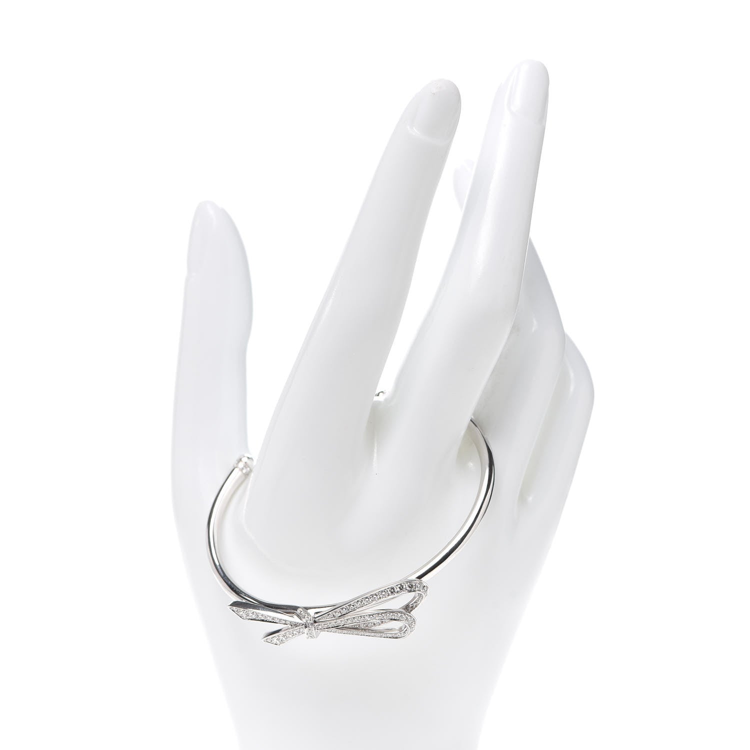 Tiffany 18K White Gold Diamond Medium Bow Cuff Bracelet 2 of 5