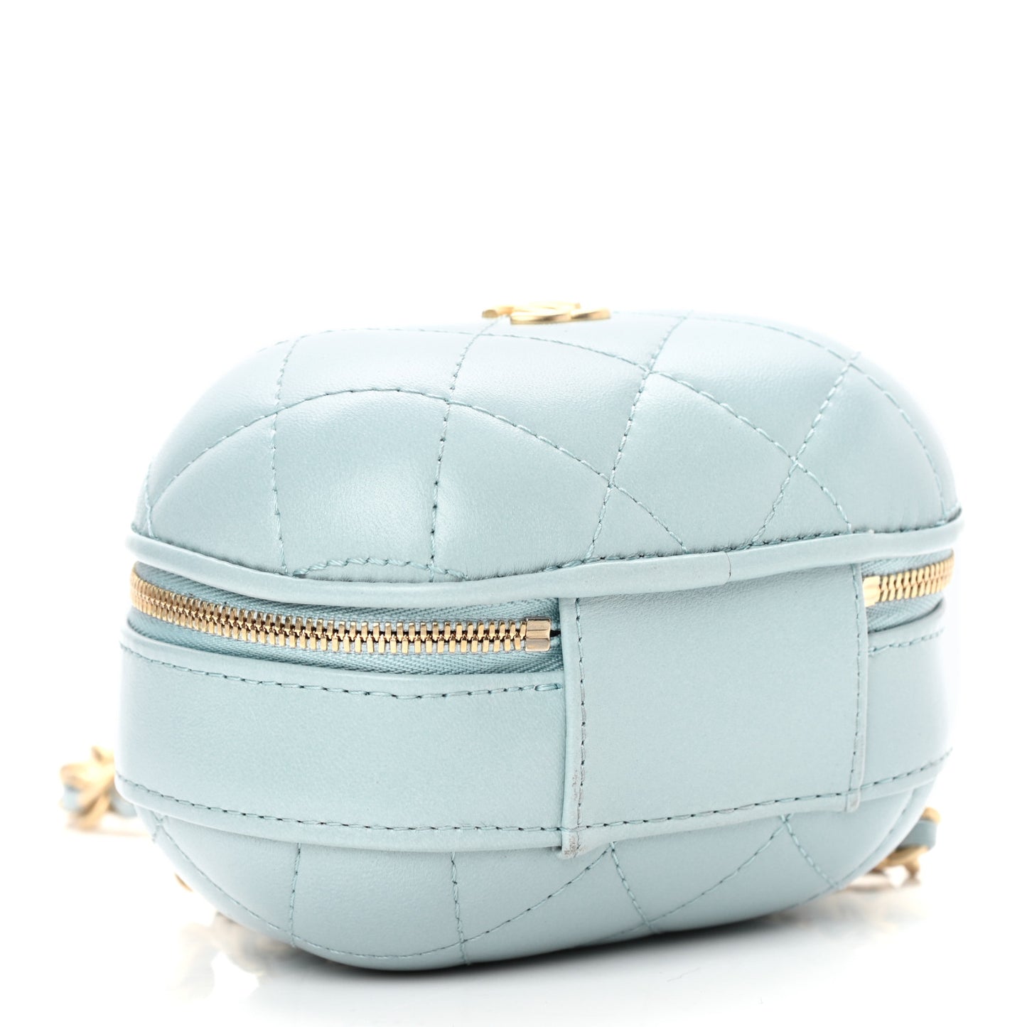 Lambskin Quilted CC Bubble Vanity Case With Chain Light Blue