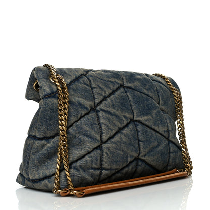 Saint Laurent Denim Quilted Small Loulou Puffer Monogram Chain Satchel Blue Cinnamon 2 of 9