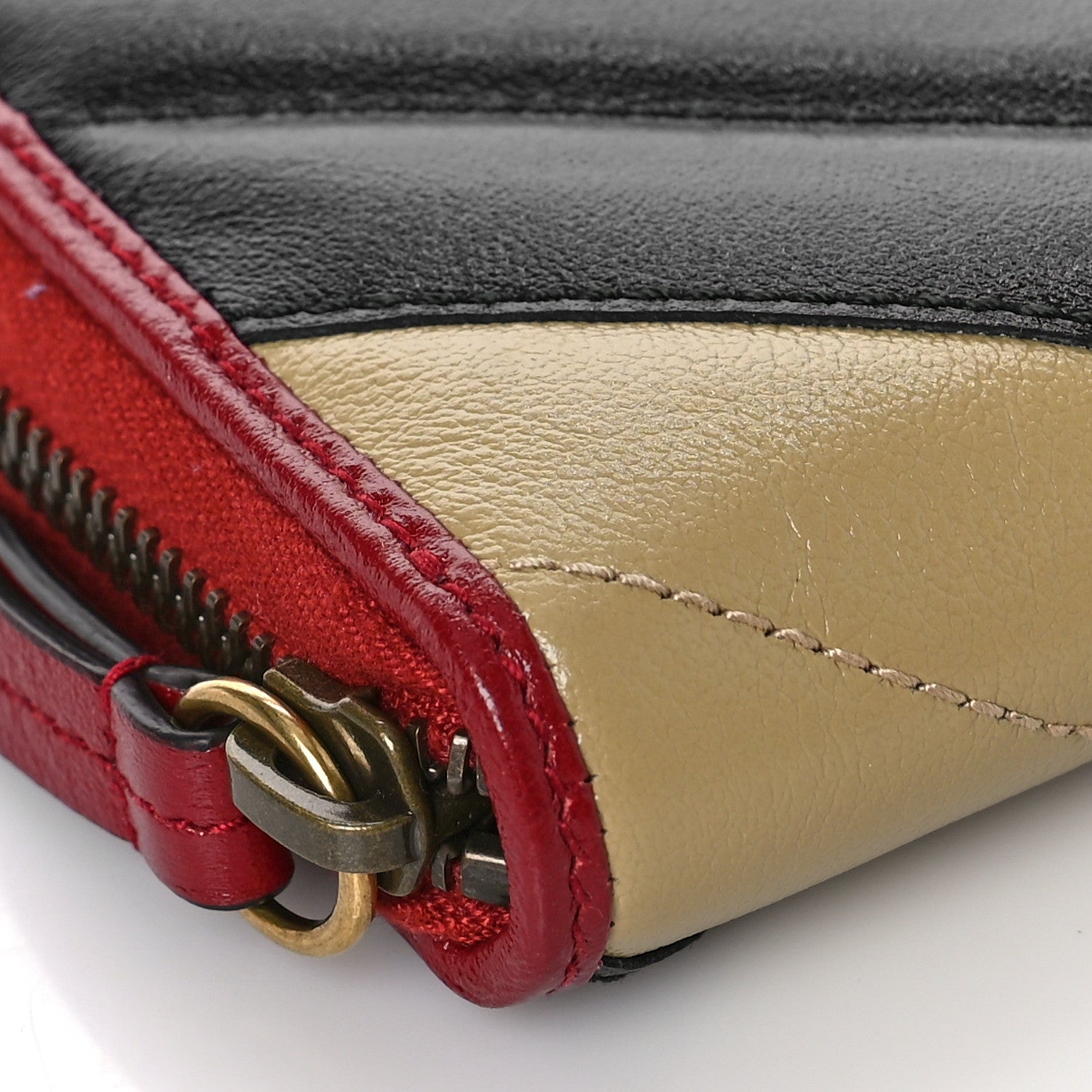 Gucci Azalea Calfskin Matelasse Diagonal Patchwork Torchon GG Marmont Zip Around Wallet Black Beige Romantic Cerise 7 of 9
