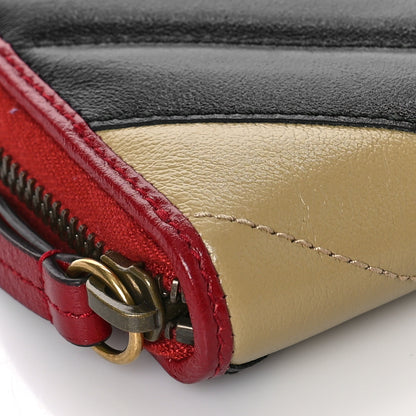 Gucci Azalea Calfskin Matelasse Diagonal Patchwork Torchon GG Marmont Zip Around Wallet Black Beige Romantic Cerise 7 of 9