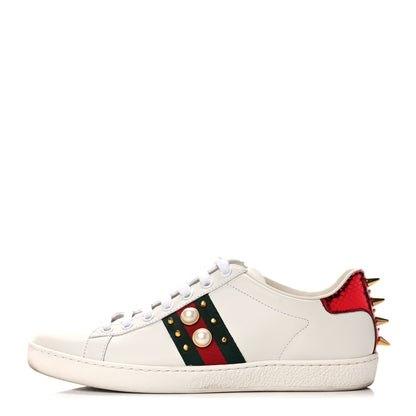 Gucci Calfskin Web Pearl Studded Womens Ace Sneakers 38 White 1 of 15