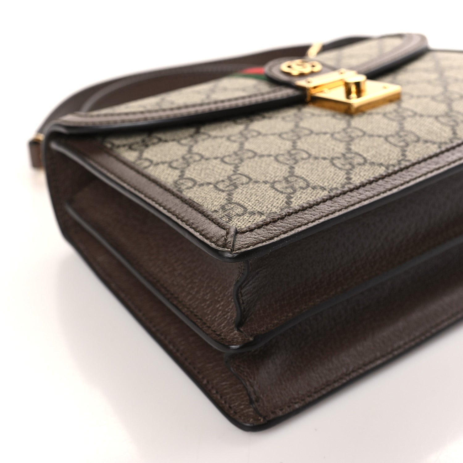 Gucci GG Supreme Monogram Textured Dollar Calfskin Web Small Ophidia Padlock Top Handle Bag Beige Ebony New Acero 8 of 9