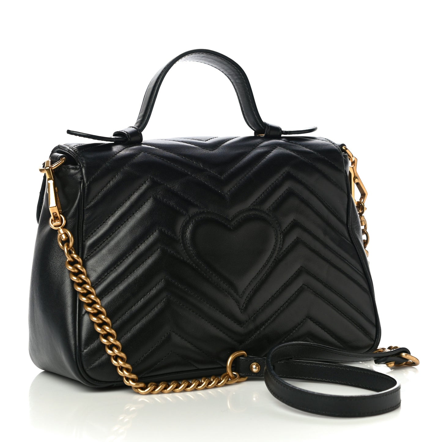 Calfskin Matelasse Small GG Marmont Top Handle Shoulder Bag Black