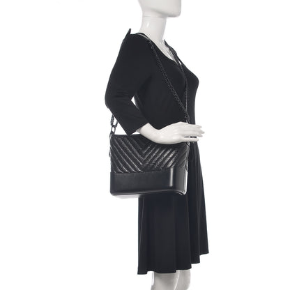 Chanel Aged Calfskin Chevron Quilted Medium Gabrielle Hobo Black 3 of 12