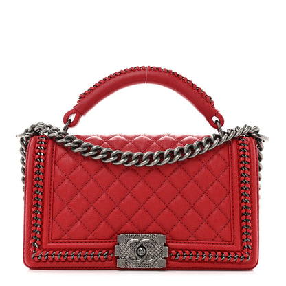 Chanel Calfskin Quilted Medium Top Handle Boy Flap Red 1 of 12