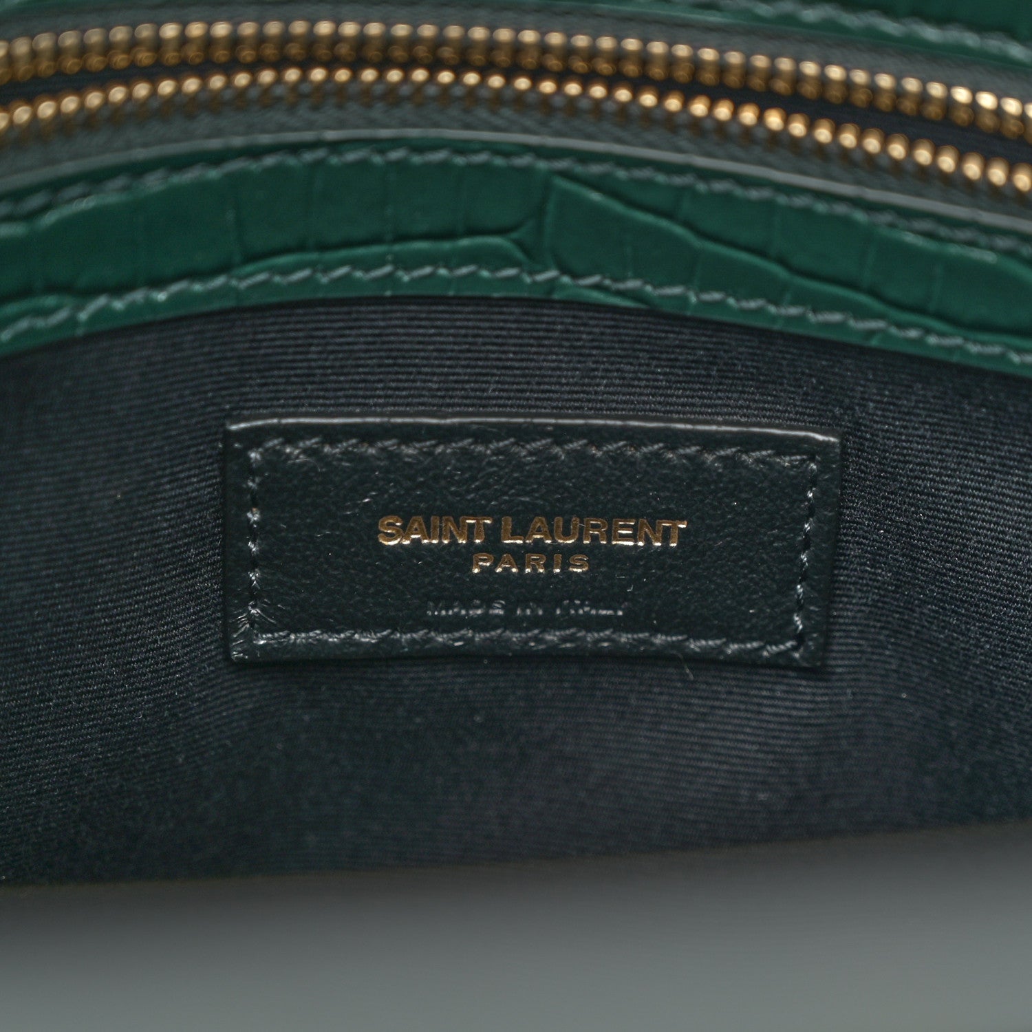 Saint Laurent Shiny Calfskin Crocodile Embossed Small Manhattan Shopper Tote Green 6 of 9