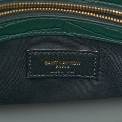 Saint Laurent Shiny Calfskin Crocodile Embossed Small Manhattan Shopper Tote Green 6 of 9