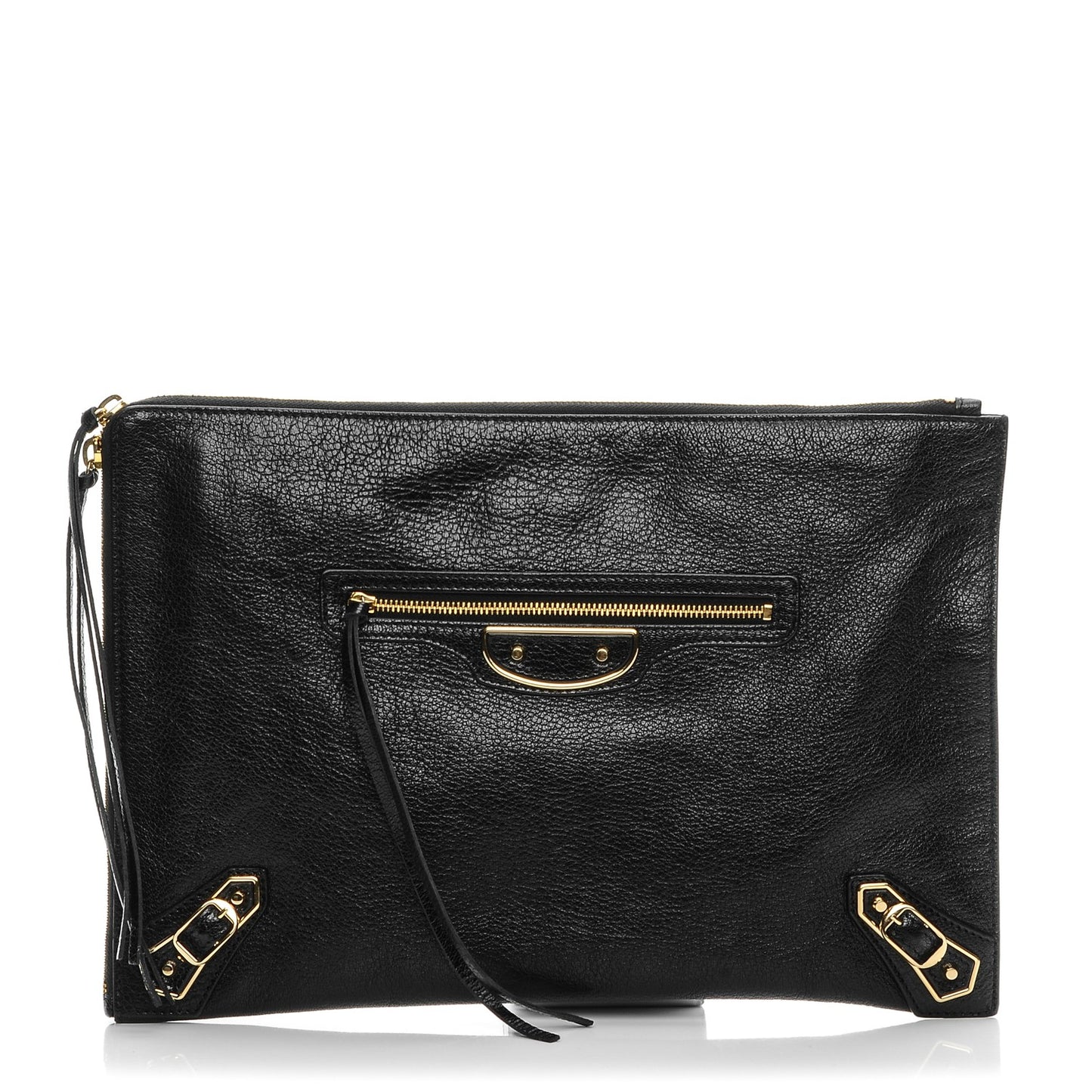 Chevre Gold Metallic Edge Hardware Pouch Black