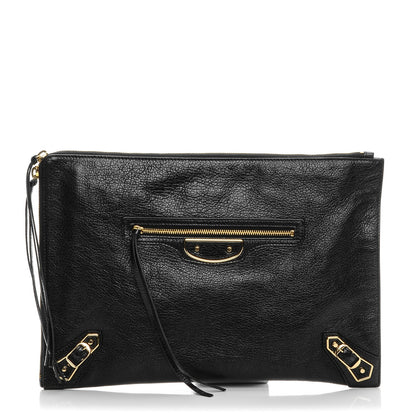 Balenciaga Chevre Gold Metallic Edge Hardware Pouch Black 1 of 7
